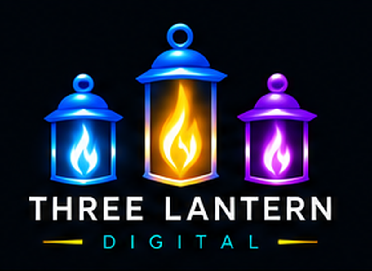 Three Lantern Digital — blue, gold, and purple lanterns